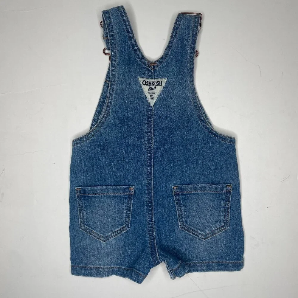 OshKosh B'gosh Baby Girl Floral Embroidered Dungarees Denim Overall Shorts 6M